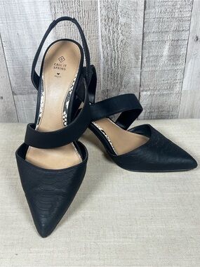 Call It Spring Vegan Snakeskin
Embossed Pointed Toe Slingback Chunky Heels 8.5